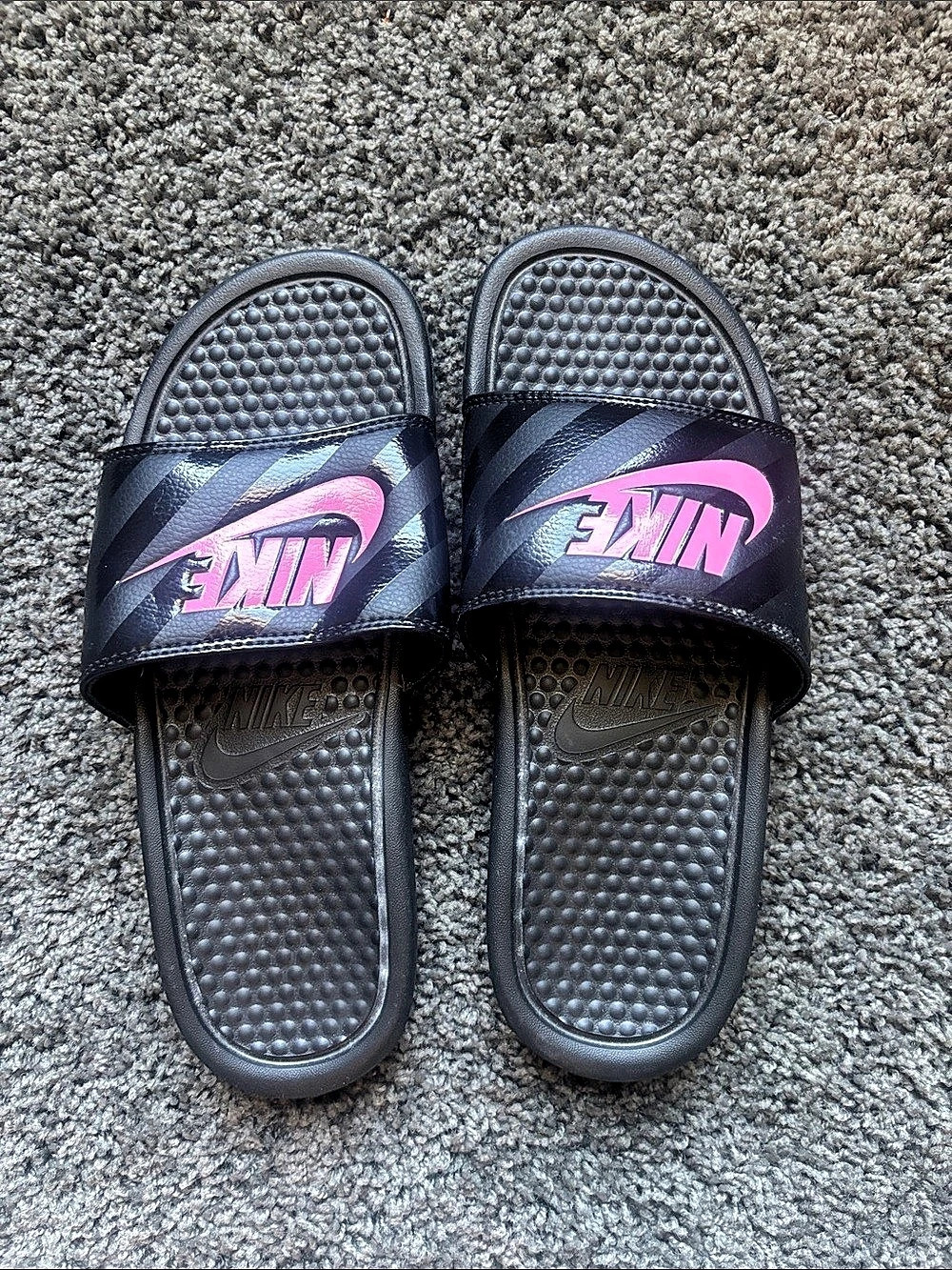 Nike Benassi JDI Slide Black Vivid Pink & Pink Sandals